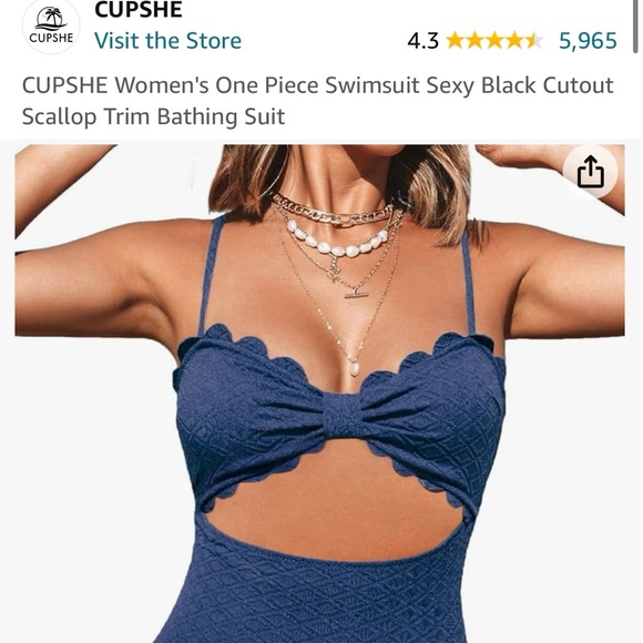 Cupshe Scallop Trim Cutout Swimsuit in Navy Blue Size L - Picture 5 of 10